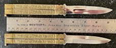 2 Vintage Balisong Butterfly Knives From Pakistan, Nice Brass Handles, Original Boxes, Unused #1