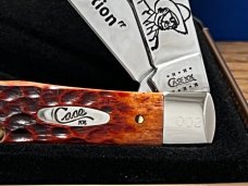 Case XX 2000 Hank Jr.#002 Gorgeous Chestnut Bone Trapper1/50 Deep Gold/Black Etch In Hank Box MINT