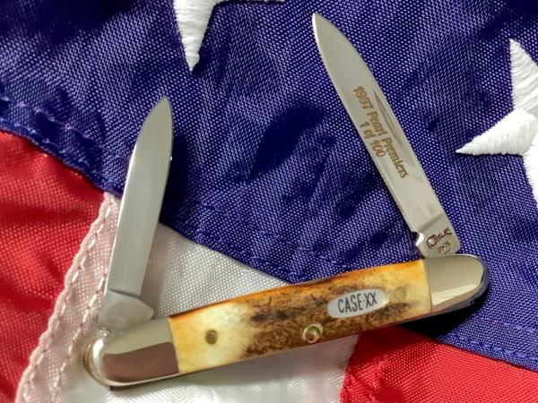 Case xx 1997 Eisenhower Knife Pearl Premier Shield Mdl# 052063 SS w/ Super Stag Handles -NOS Case xx 1997 Eisenhower Knife Pearl Premier Shield Mdl# 052063 SS w/ Super Stag Handles -NOS