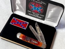 Case XX 2000 Hank Jr.#002 Gorgeous Chestnut Bone Trapper1/50 Deep Gold/Black Etch In Hank Box MINT