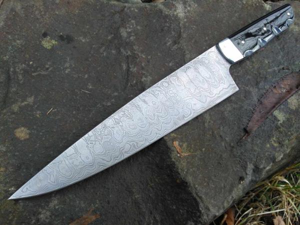 Custom 12 Inch Damascus Chefs Knife With Snake Filework