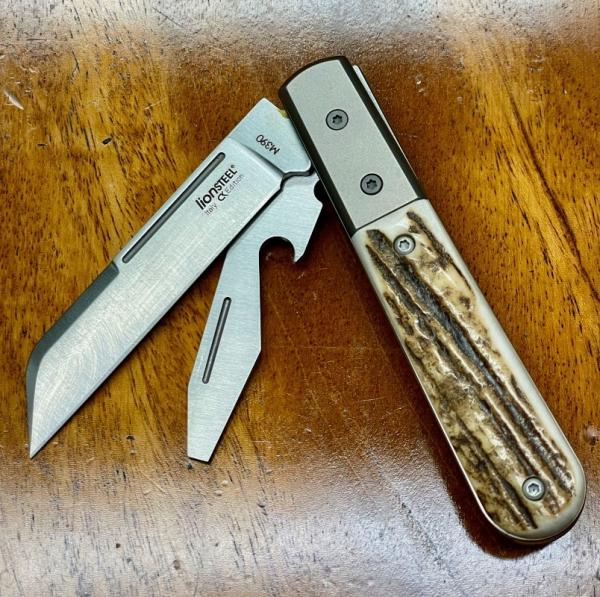 LionSTEEL 2-Blade Beerlow Barlow with Stag Handles and M390 primary Sheepsfoot Blade LionSTEEL 2-Blade Beerlow Barlow with Stag Handles and M390 primary Sheepsfoot Blade