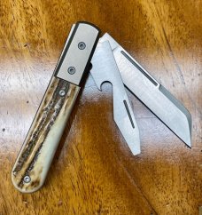 LionSTEEL 2-Blade Beerlow Barlow with Stag Handles and M390 primary Sheepsfoot Blade
