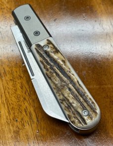 LionSTEEL 2-Blade Beerlow Barlow with Stag Handles and M390 primary Sheepsfoot Blade
