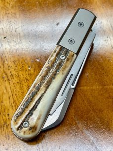 LionSTEEL 2-Blade Beerlow Barlow with Stag Handles and M390 primary Sheepsfoot Blade