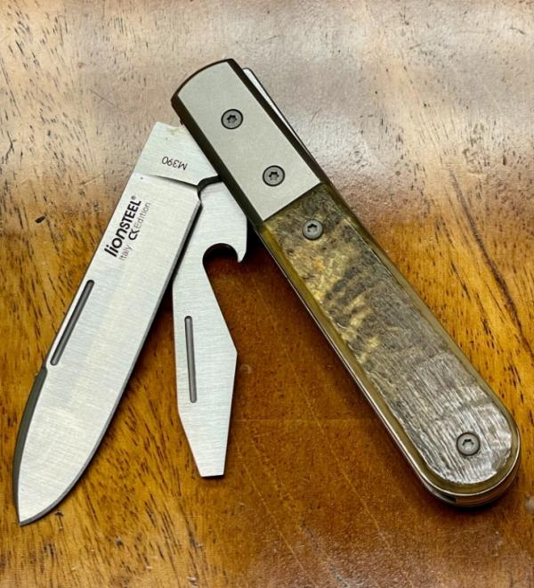 LionSTEEL 2-Blade Beerlow Barlow with Rams Horn Handles and M390 primary Spearpoint Blade