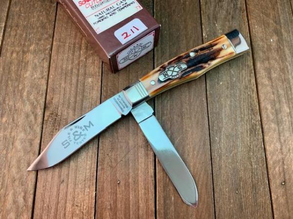 Schatt  and Morgan File and Wire Series Gunstock Jack Sambar Stag ATS-34 Blade 