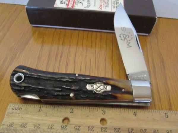 Schatt & Morgan Wire & File Stag Mountain Man Folding Lock Back Hunter Pattern # 3L Schatt & Morgan Wire & File Stag Mountain Man Folding Lock Back Hunter Pattern # 3L