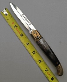 8" Bird's Head Lever Auto Stiletto, Brazilian horn, vintage collector knife, Maniago ITALY, c.1984