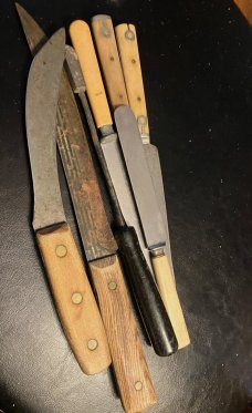 (7 items) BUTCHER CAMP SKINNER OLD SOLDER IRON & OTHERS