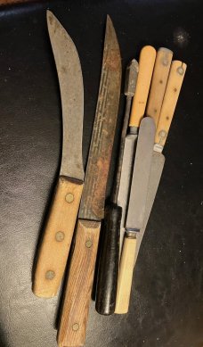 (7 items) BUTCHER CAMP SKINNER OLD SOLDER IRON & OTHERS