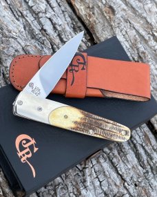 CASE XX ** 6.5 BONE STAG BG 42 SLIMLOCK W/LEATHER SHEATH