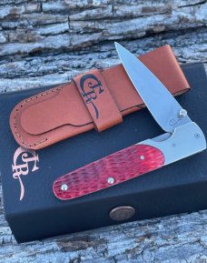 CASE XX ** ROGERS JIGGED DARK RED BONE BG 42 SLIMLOCK W/LEATHER SHEATH