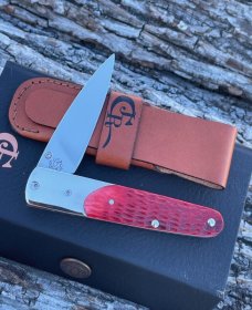 CASE XX ** ROGERS JIGGED DARK RED BONE BG 42 SLIMLOCK W/LEATHER SHEATH