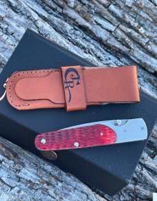 CASE XX ** ROGERS JIGGED DARK RED BONE BG 42 SLIMLOCK W/LEATHER SHEATH