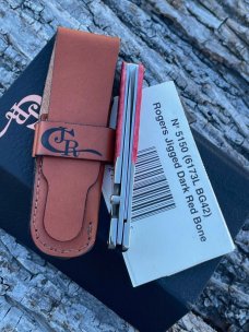 CASE XX ** ROGERS JIGGED DARK RED BONE BG 42 SLIMLOCK W/LEATHER SHEATH