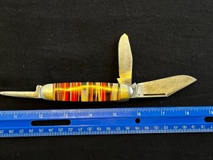 Vintage Hammer Brand Orange Black White Striped Fancy Celluloid Jack Knife