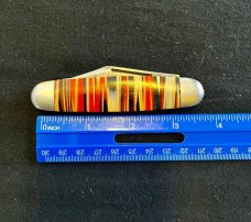 Vintage Hammer Brand Orange Black White Striped Fancy Celluloid Jack Knife