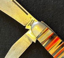 Vintage Hammer Brand Orange Black White Striped Fancy Celluloid Jack Knife