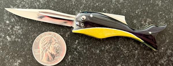 Nice Miniature Russian Prison Knife (RPK) Switchblade, Whale Shape Handle, Unused 