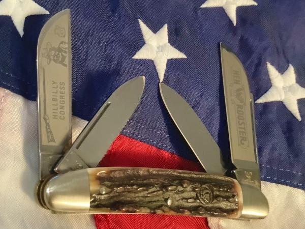 Hen & Rooster -Bertram Cutlery Large "Hillbilly" Congress w/ Nice Stag Handles