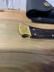 Buck 110 with engraved bolsters & original leather sheath 2020 tang stamp   