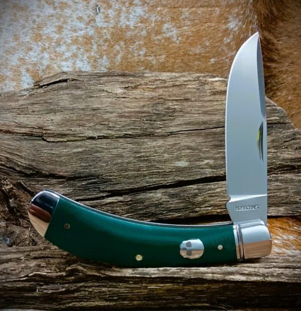 NIB  RoseCraft Blades Obed Creek Bow Trapper RCT015 D2 Drop Point Blade Blue Green Micarta
