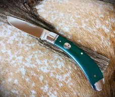 NIB  RoseCraft Blades Obed Creek Bow Trapper RCT015 D2 Drop Point Blade Blue Green Micarta