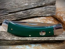 NIB  RoseCraft Blades Obed Creek Bow Trapper RCT015 D2 Drop Point Blade Blue Green Micarta