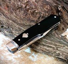 NIB  RoseCraft Blades Savage Creek Gunstock RCT014 D2 Clip Blade Black Micarta With Spade Shield