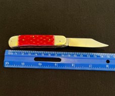 Hubertus Jigged Strawberry Red Bone Springer Lever Lock Automatic Knife