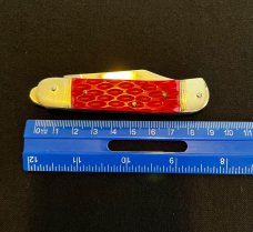 Hubertus Jigged Strawberry Red Bone Springer Lever Lock Automatic Knife