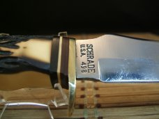 SCHRADE USA 498 "GOLD RUSH" BENCH MADE 49'ER VINT. OLDER HIGH CARBON STEEL FIXED BLADE KNIFE/SHEATH