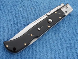  11quot  Roma style Swinguard switchblade knife-Blackhorn handles 