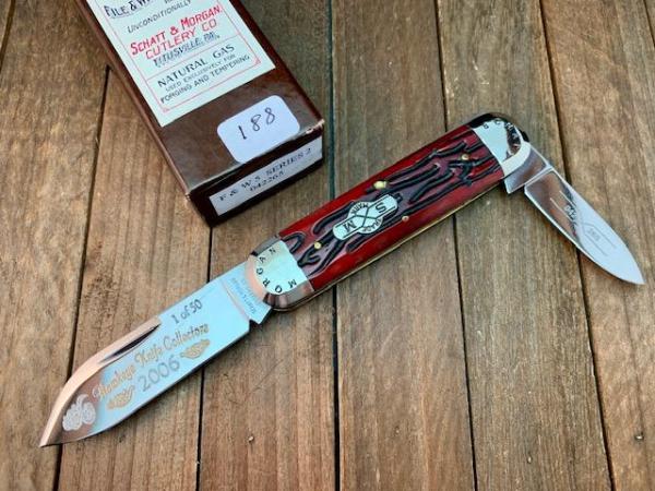 Schatt and Morgan File and Wire Series Club Knife Sunfish Crimson Red Worm Grove Bone 2006 Schatt and Morgan File and Wire Series Club Knife Sunfish Crimson Red Worm Grove Bone 2006