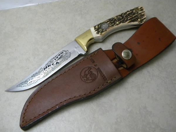 Hen and Rooster Bertram Cutlery Germany Stag Knife 1990 Fixed Blade NKCA Club Knife Hen and Rooster Bertram Cutlery Germany Stag Knife 1990 Fixed Blade NKCA Club Knife