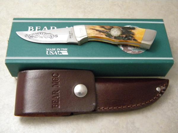 Bear MGC USA Stag Fixed Blade 1992 NKCA Club Knife NIB w/Leather Sheath Bear MGC USA Stag Fixed Blade 1992 NKCA Club Knife NIB w/Leather Sheath