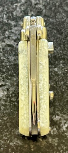 Jeremy Kreis (JTK) Custom Miniature Square Button Switchblade, Nice White Bone, Unused