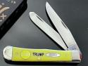  New Case XX USA TRUMP With 2025 Gold Dipped Inlaid Medallion Yellow Trapper Stainless 4-1/8” 