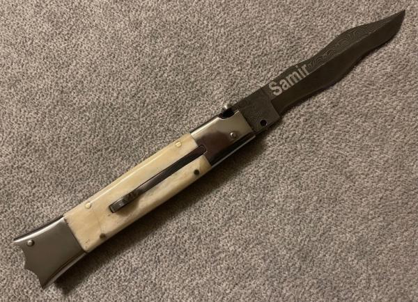 Custom 9” Left Hand Damascus Switchblade (kriss blade)