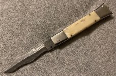 Custom 9” Left Hand Damascus Switchblade (kriss blade)