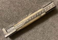 Custom 9” Left Hand Damascus Switchblade (kriss blade)