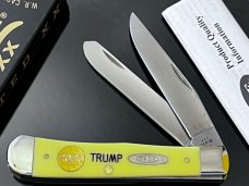  New Case XX USA TRUMP With 2025 Gold Dipped Inlaid Medallion Yellow Trapper Stainless 4-1/8” 