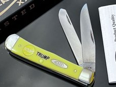  New Case XX USA TRUMP With 2025 Gold Dipped Inlaid Medallion Yellow Trapper Stainless 4-1/8” 