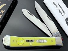  New Case XX USA TRUMP With 2025 Gold Dipped Inlaid Medallion Yellow Trapper Stainless 4-1/8” 