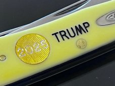  New Case XX USA TRUMP With 2025 Gold Dipped Inlaid Medallion Yellow Trapper Stainless 4-1/8” 