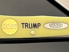  New Case XX USA TRUMP With 2025 Gold Dipped Inlaid Medallion Yellow Trapper Stainless 4-1/8” 