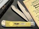  New Case XX USA TRUMP With 2025 Gold Dipped Inlaid Medallion Yellow Trapper Stainless 4-1/8” 