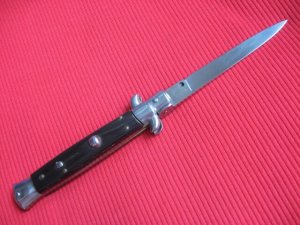 Older "INOX" Italian 9" Dark Horn Switchblade Knife.