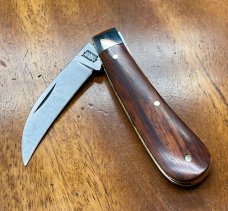 A Wright & Son Peach Pruning (Swayback) Knife with Snakewood Scales and curved Wharncliffe blade
